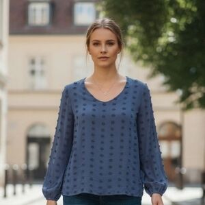 Chic Blue Textured Women's Blouse